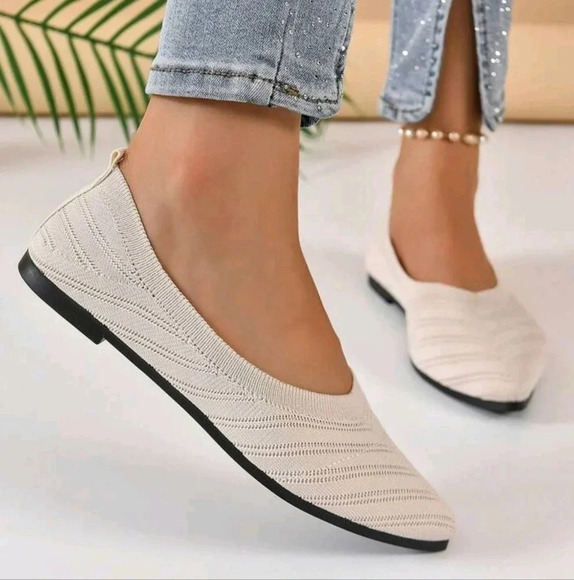 Women Chevron Pattern Point Toe Ballet Flats, Fashion Outdoor Flats - Picture 5 of 7